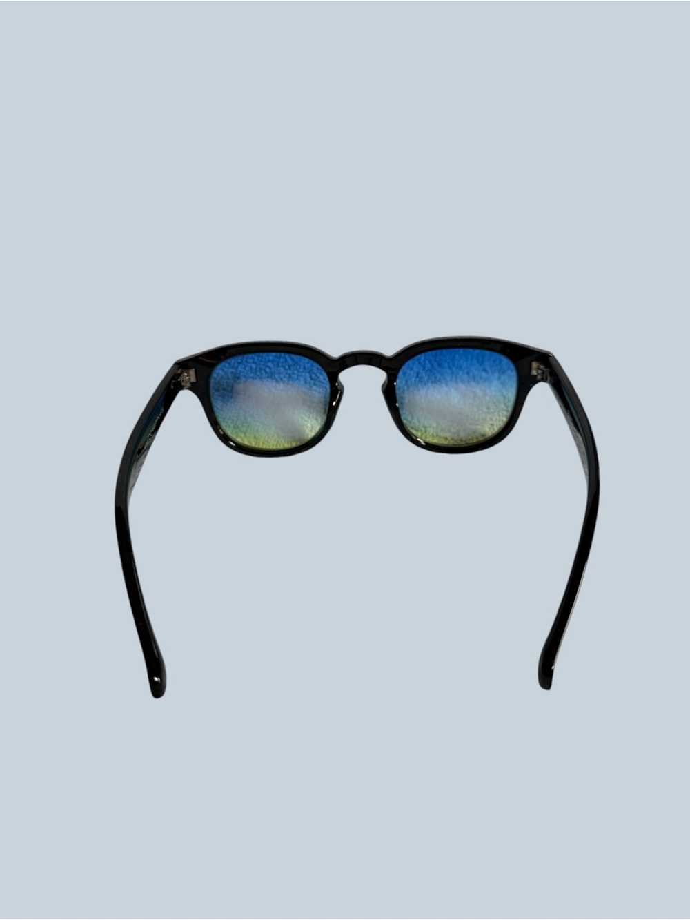 Black Frame Sunglasses with Blue-Green Gradient Lenses - Picture 8 of 12